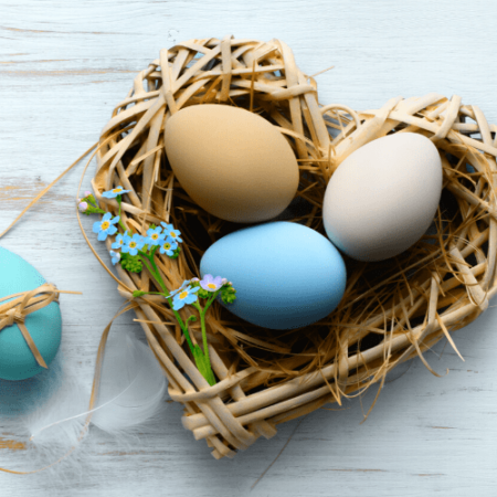 Image of Easter birds nest basket in the shape of a heart